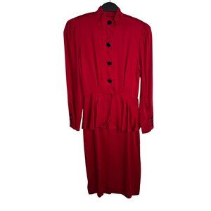 Vintage 80s Liz Claiborne Red Dress Size 2 Petite Button-Front Peplum Dress‎